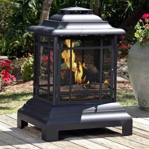 Fire Sense Black Powder Coated Steel Pagoda Patio Fireplace Kaydoo